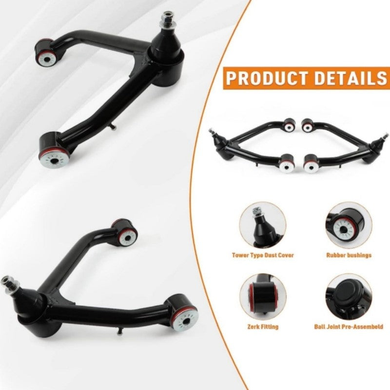 Front Upper Control Arms with Ball Joint For Chevy, "2-4" Lift Suspension Adjustable Tubular Control Arms