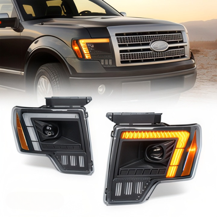2009-2014 Ford F150 LED Headlight Assembly - Modified Yellow & White Switchable Daytime Running Lights (DRL) (1 pieces)