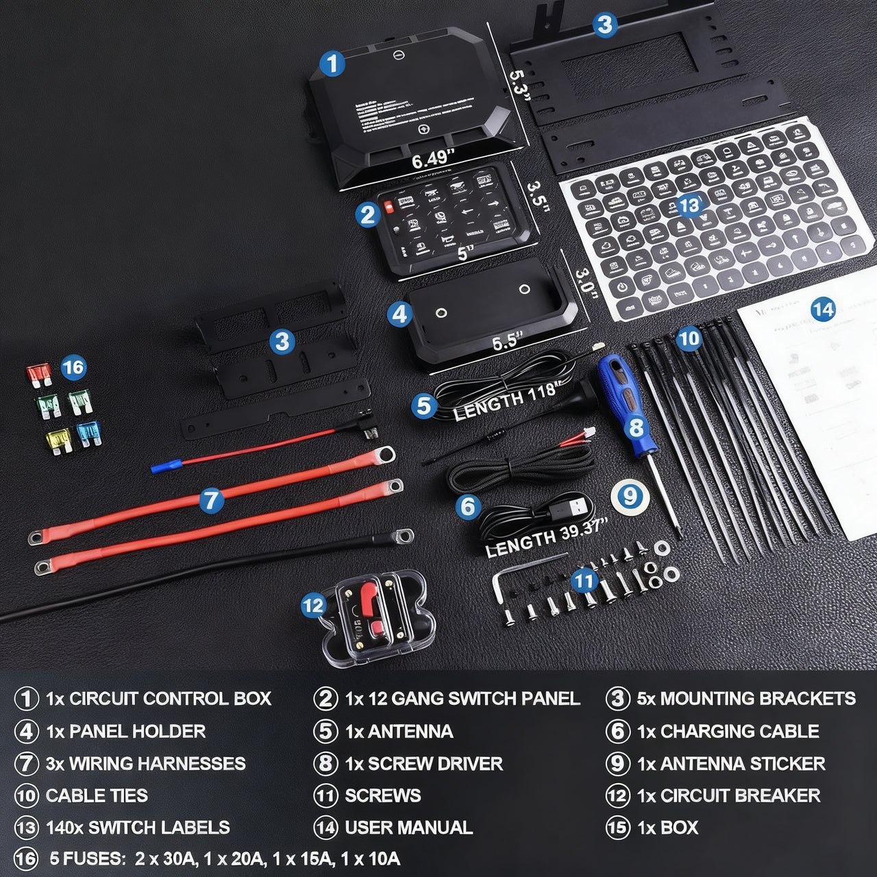 12-Gang LED Panel of Switches – Wireless Remote Control Panel for Marine, Camper, and Off-Road Use