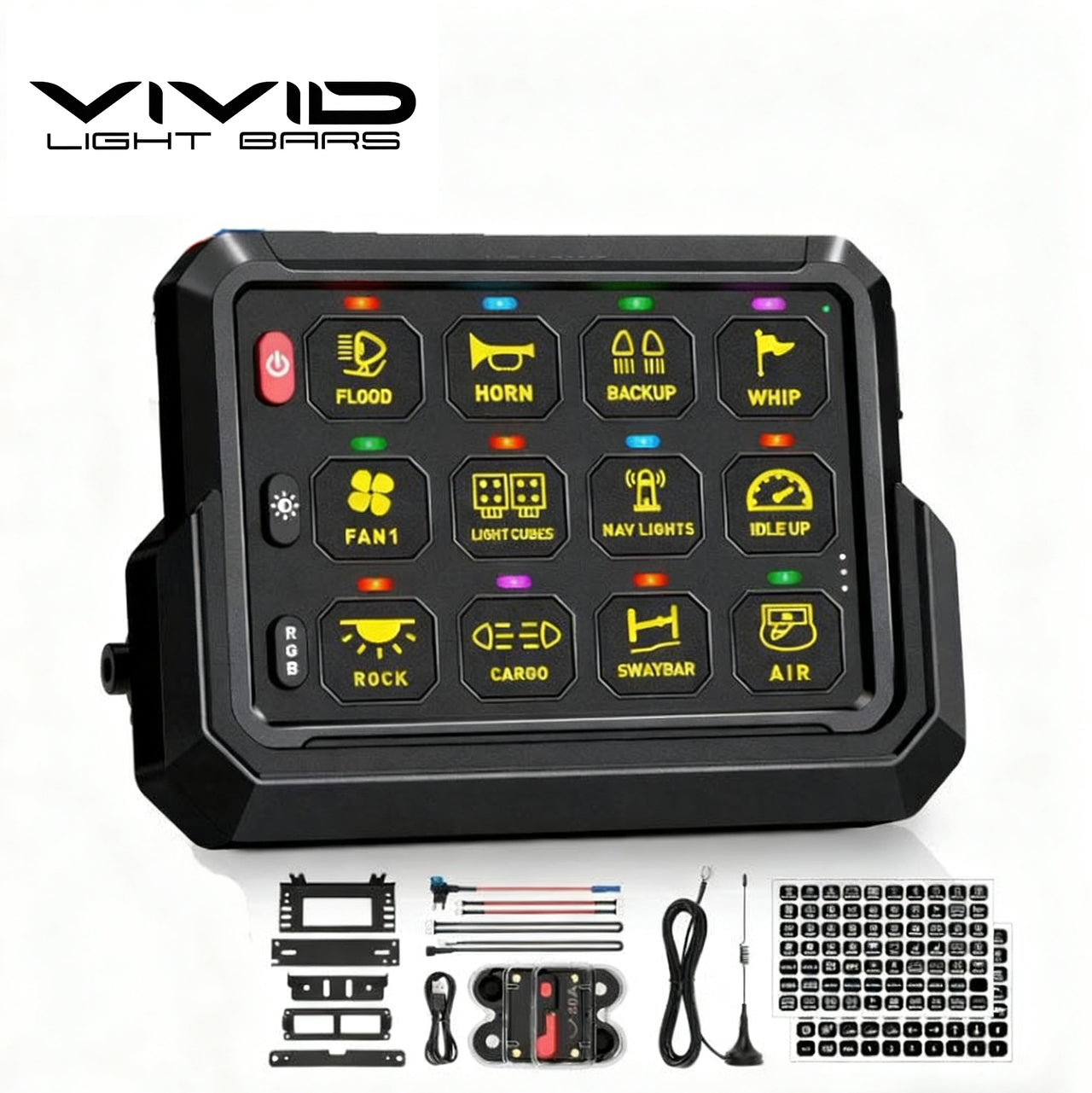 12-Gang LED Panel of Switches – Wireless Remote Control Panel for Marine, Camper, and Off-Road Use