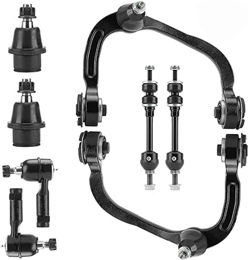 8PCS Ford Front Upper Control Arms Kit Fit for Ford F150 K80306 K80308 6L3Z3085AL 4L3Z3085AA with Ball Joint Stabilizer Sway Bar Outer Tie Rod End Links Front Suspension Kit
