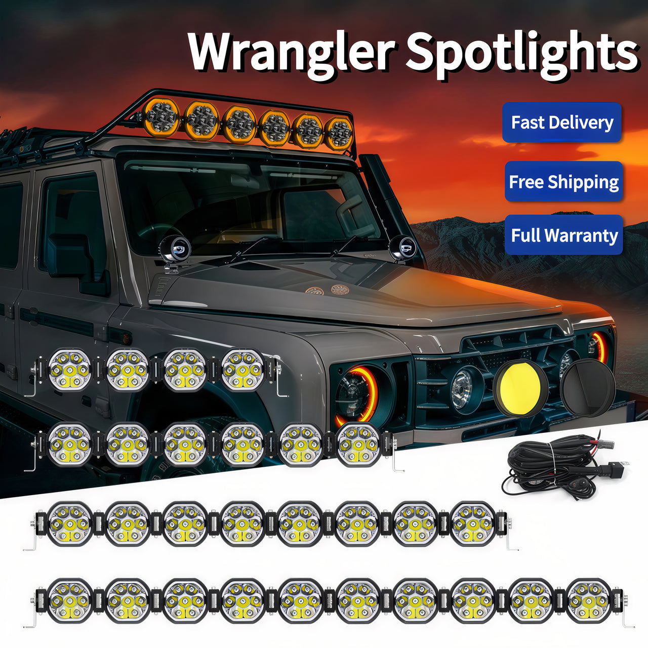 5" 45W Round LED Pod Lights with Amber Halo – Linkable LED Light Bar for Off-Road Truck, 4x4 Jeep, ATV, UTV
