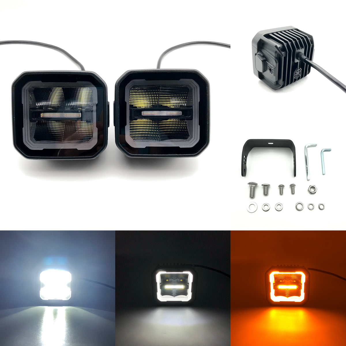 3-Inch 40W LED Ditch Lights – 2-Pack Off-Road Lights with Amber & White DRL