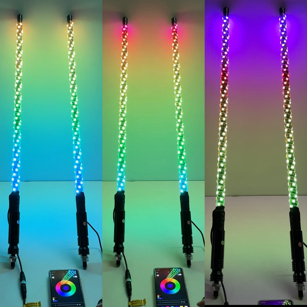 RGB Chasing Spiral LED Whip lights (2packs)