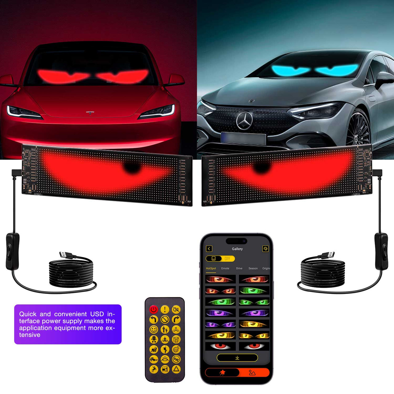 Devil Eyes Light for Cars, Trucks Programmable – Flexible LED Display for Car Windows & Trucks | Customizable LED Car Sign