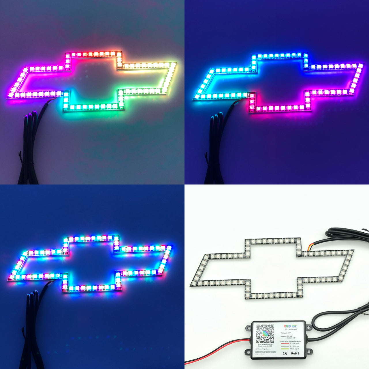 Chevy bowtie emblem rgb chasing flow halo with bluetooth controller