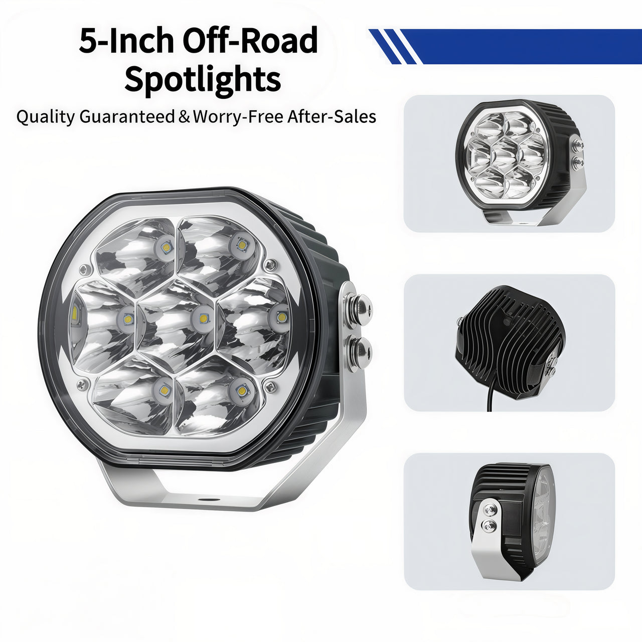 5" 45W Round LED Pod Lights with Amber Halo – Linkable LED Light Bar for Off-Road Truck, 4x4 Jeep, ATV, UTV