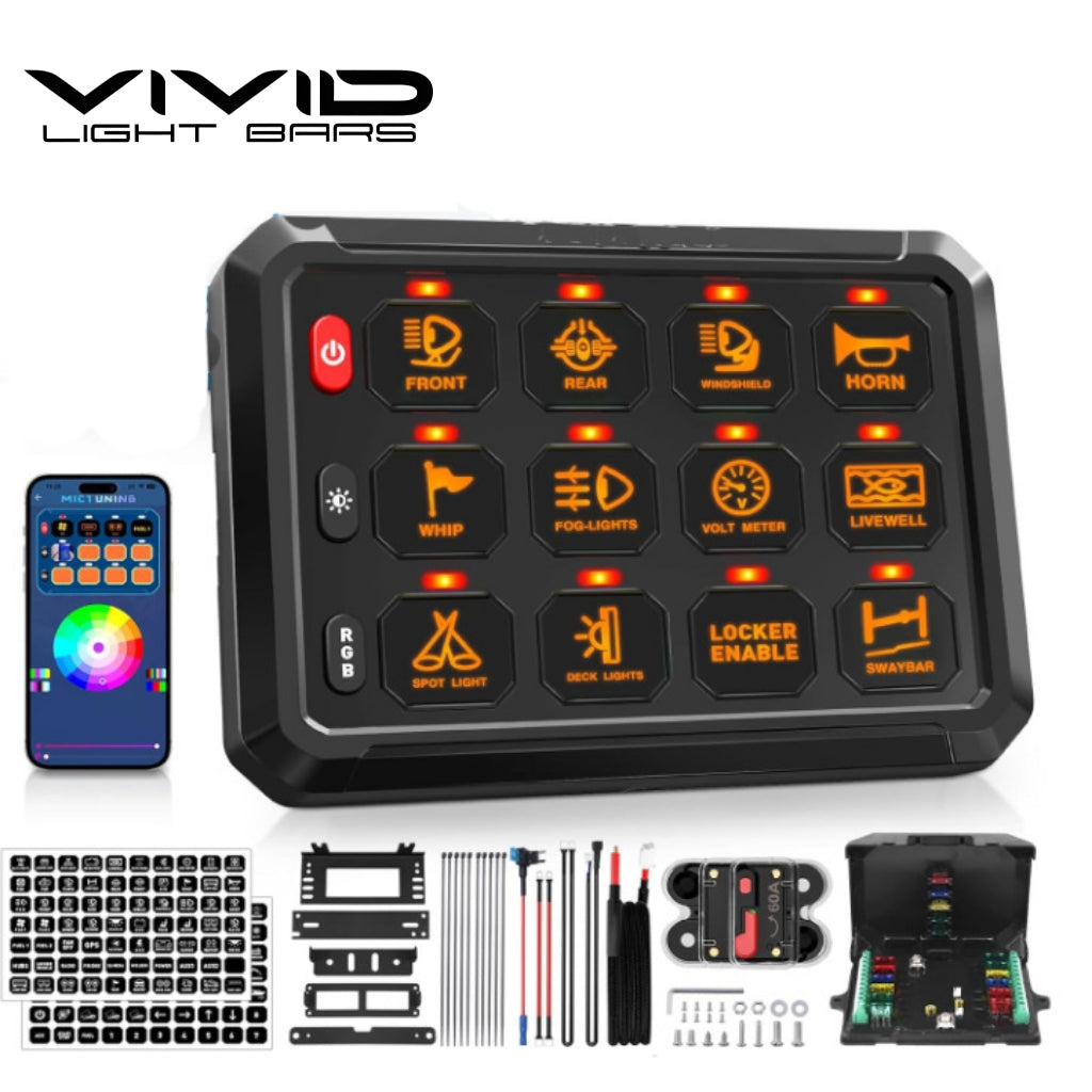 12-Gang Switch Panel Switches with Bluetooth APP Control – RGB Touch Control for RV, Yacht & Off-Road Vehicles