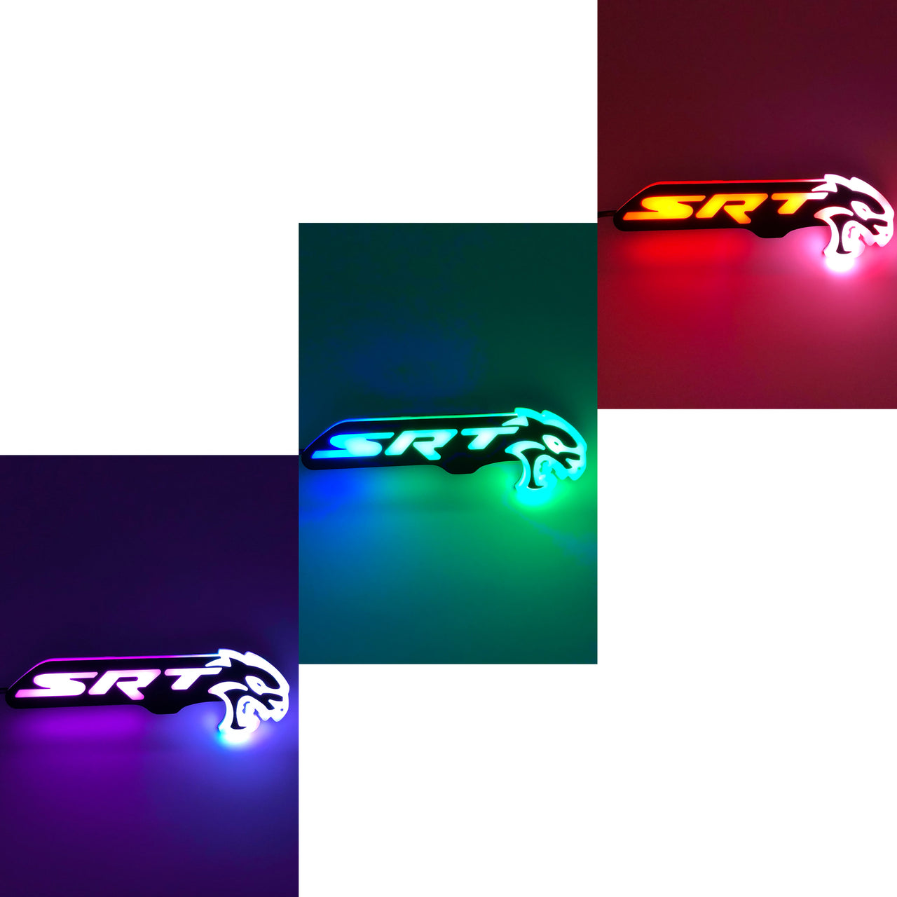 SRT Hellcat LED Logo – Multicolor RGB Illuminated Badge with Color Chasing LEDs,&  Multiple Color-Chasing Effects