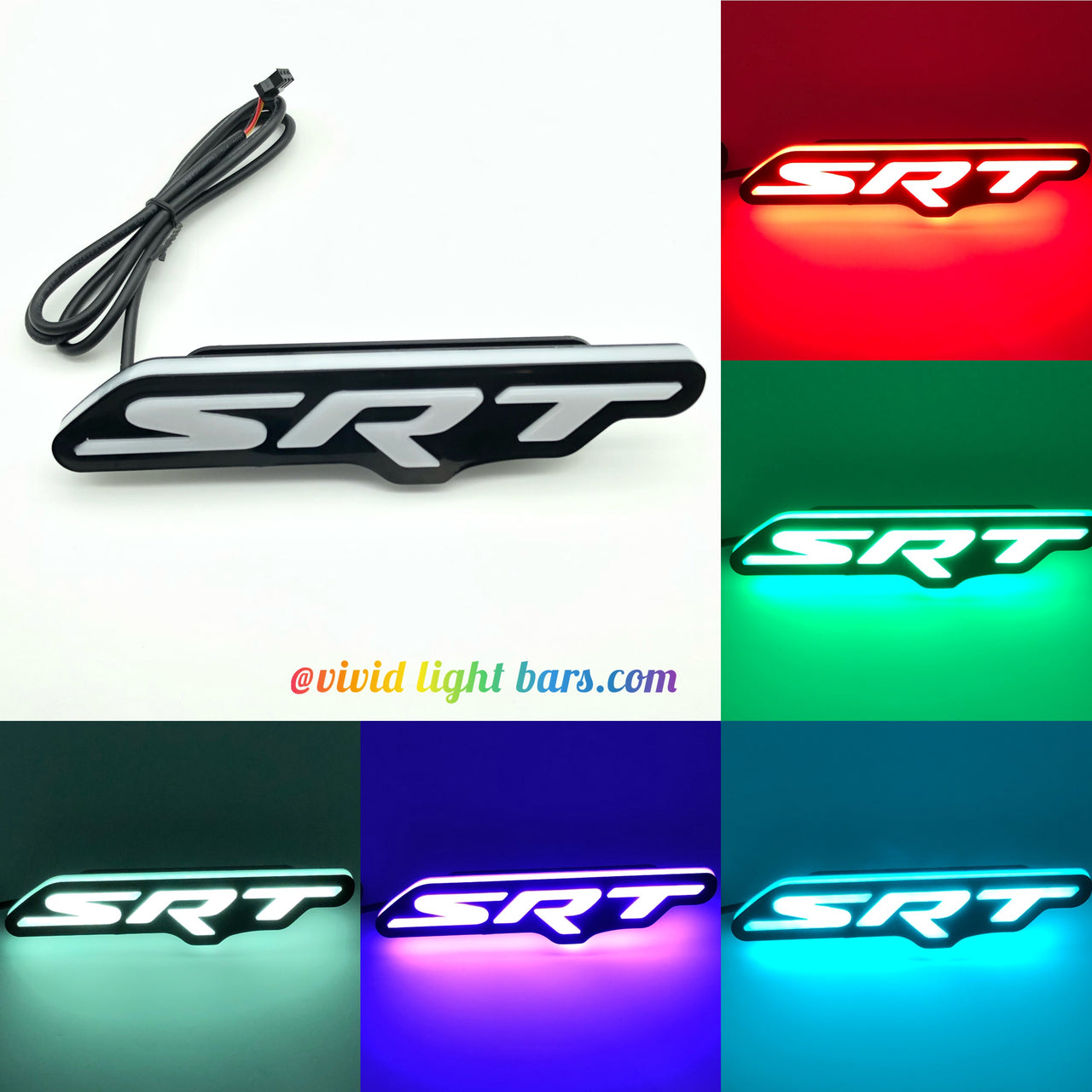 SRT LED Grill Emblem Badge(Multicolor)– Chasing RGBW  Car Logo Light features 120+ dynamic for Dodge, Chrysler & Jeep