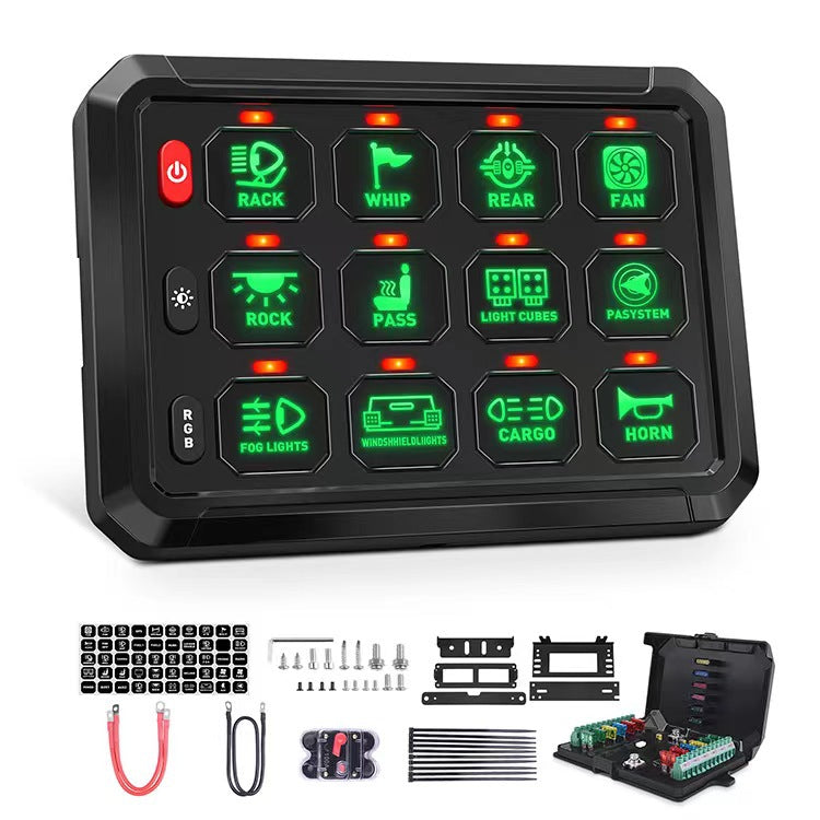 12 Gang Switch Control Panel with Electronic Relay System  for Truck ATV UTV Boat Marine SUV Caravan