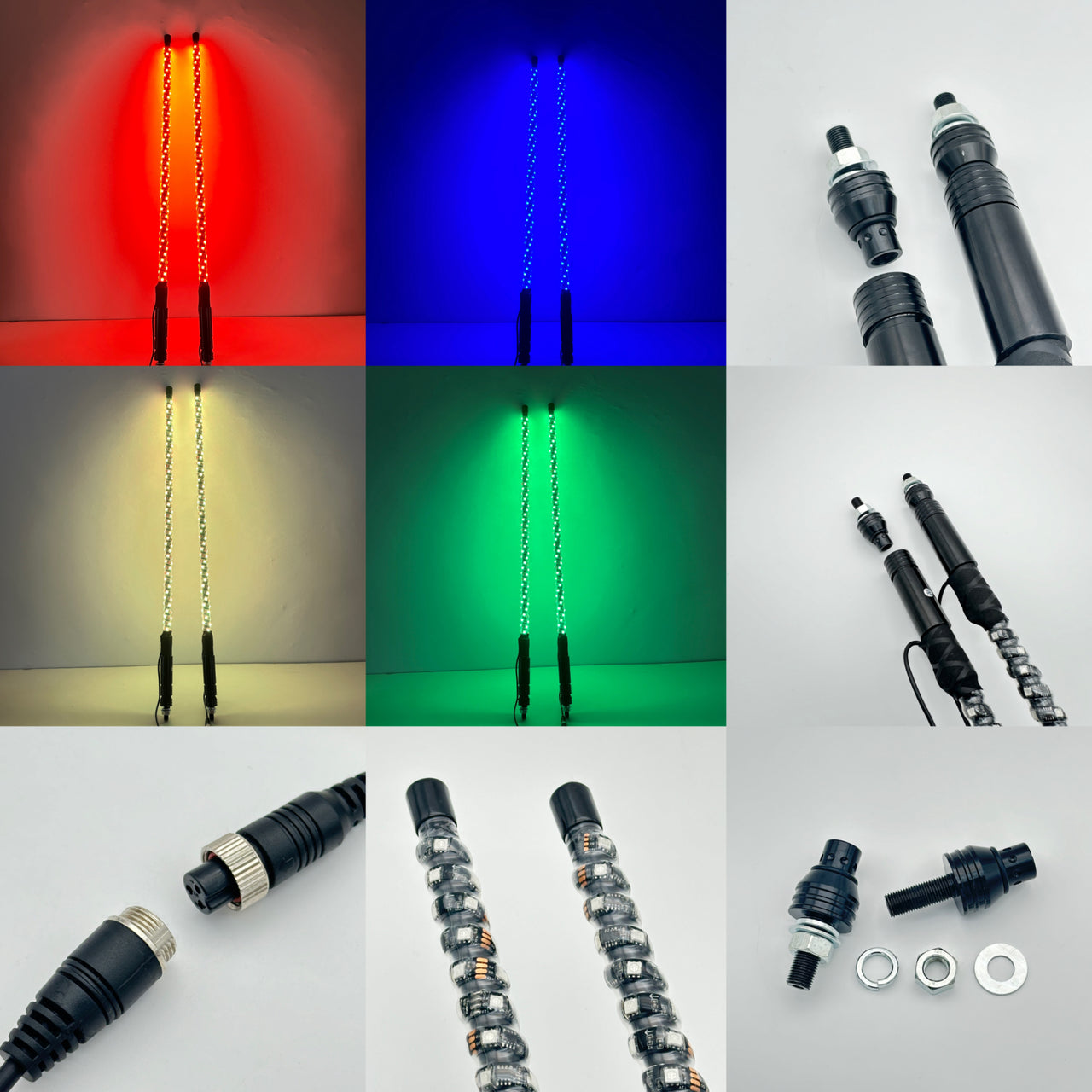 RGB Chasing Spiral LED Whip lights (2packs)