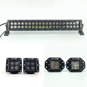 Package of 1 Dual Color Light Bar & 2 Pack 3.2'' 20W LED Pods & 2 Pack 3.2'' 20W Dual Color LED Flush Pods - Vivid Light Bars