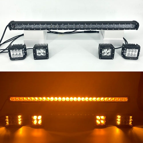 Package of 1 Single Row Dual Color Light Bar & 2 Pack 3.75“ 48W side shooter ditch LED Pods + 2 Pack 3.2'' 20W LED Pods-Vivid Light Bars