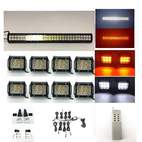 Package of 1 Slide Bracket Dual Color Straight Light Bar & 8 Pack 4" 30W LED Pods-Vivid Light Bars