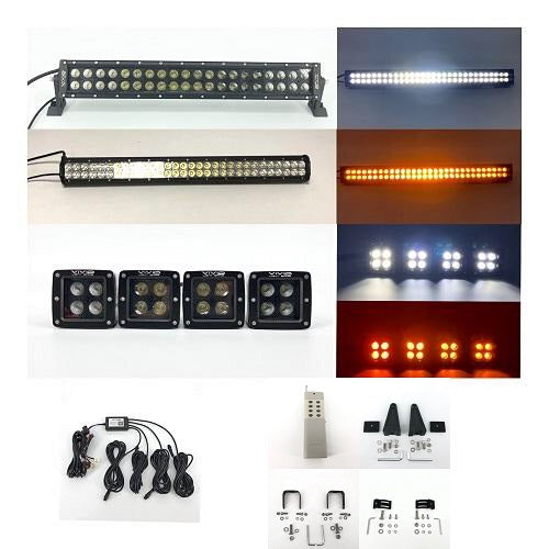 Package of 2 Dual Color Light Bar (1 Dual row Dual-color Bar and 1 Slide Bracket Dual-color Bar) & 4 Pack 3.2" 20W LED Pods-package deal-Vivid Light Bars