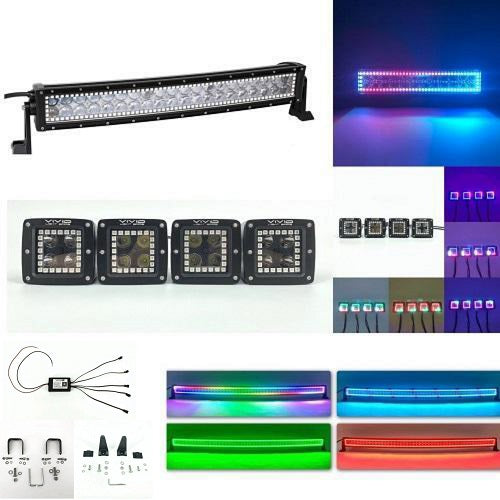 Package of 1 RGB Chasing Halo Light Bar & 4 Pack 3.2" 20W Pods with Bluetooth App Remote Control- Vivid Light Bars