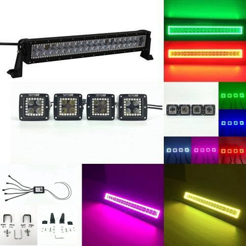 Package of 1 RGB Halo Light Bar & 4 Pack RGB Halo Pods with Bluetooth App Remote Control-Vivid Light Bars