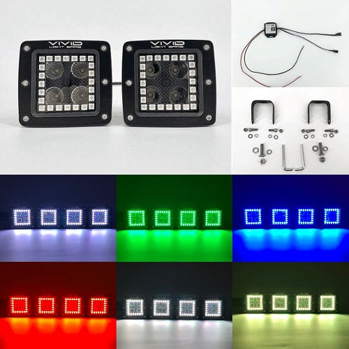 3.2" 20w RGB Halo Led Pods Cubes With Bluetooth Remote Control-RGB Halo Pods-Vivid Light Bars