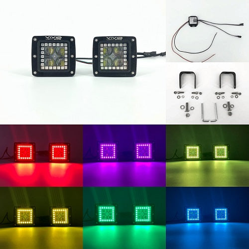 3" 5D 40W RGB halo LED Pods/ Cubes with Bluetooth App remote Control - Vivid Light Bars