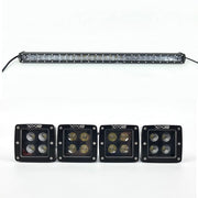 Package of 1 Single Row 4D Lens Dual Color Light Bar & 4 Pack 3.2 Inch 20W LED Pods-Vivid Light Bars