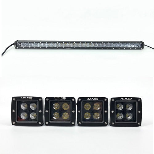 Package of 1 Single Row 4D Lens Dual Color Light Bar & 4 Pack 3.2 Inch 20W LED Pods-Vivid Light Bars