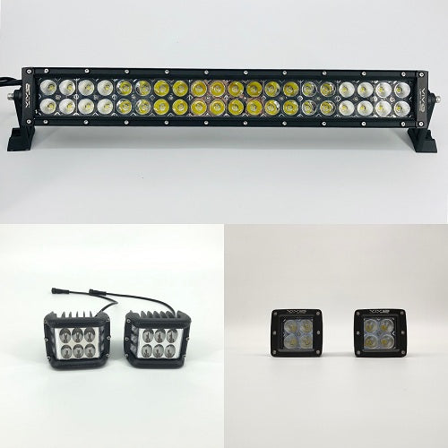 Package of 1 Dual Row Dual Color Light Bar & 2 Pack 3.75'' 48W side shooter ditch LED Pods + 2 Pack 3.2'' 20W LED Pods