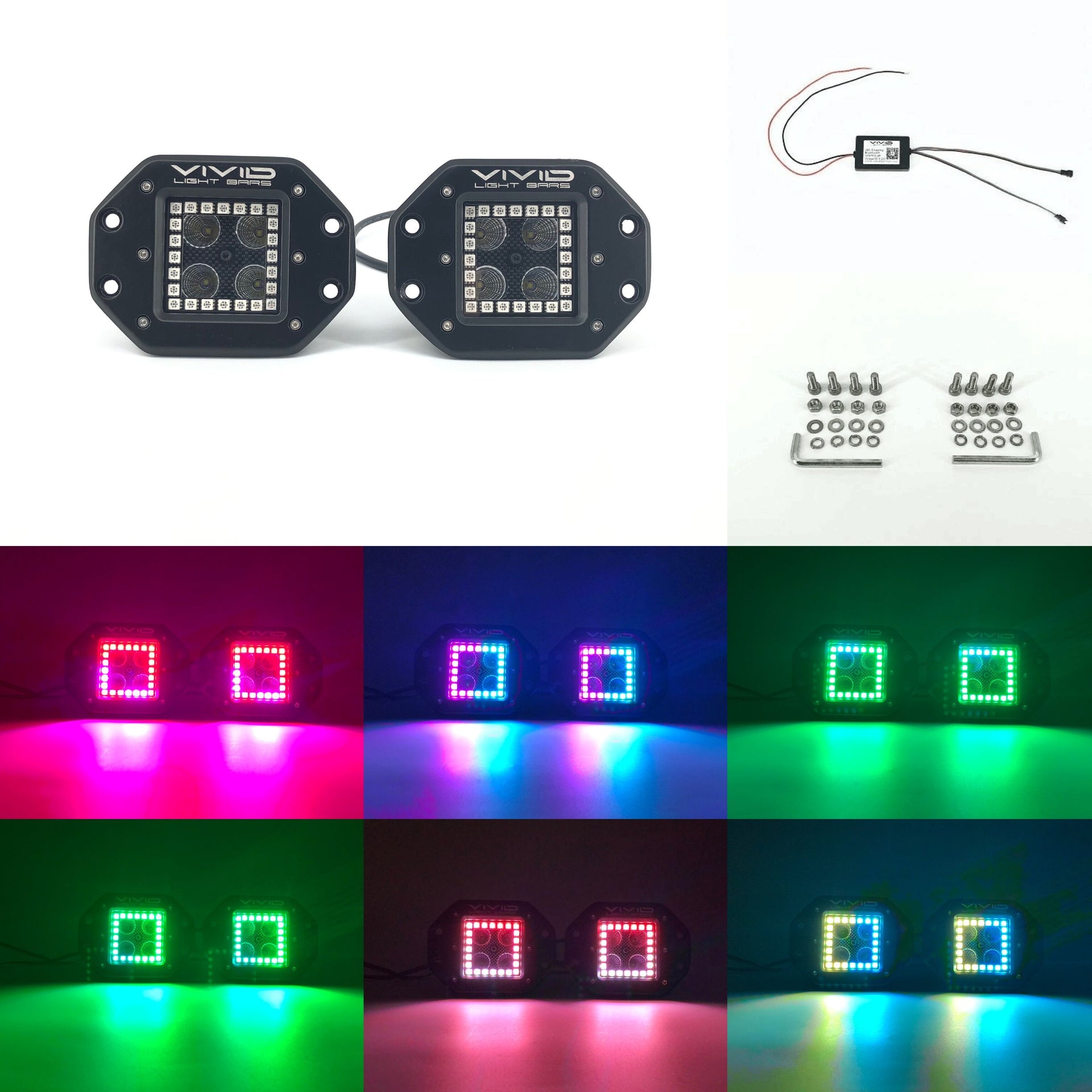 3.2" 20W Chasing Halo Flush mount RGB LED Pods With Bluetooth App Remote Control-Vivid Light Bars