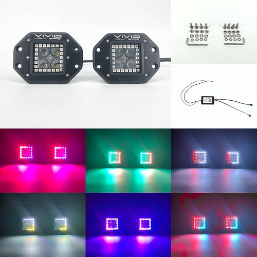 3.2" 5D 40W Chasing Halo Flush Mount LED Pods With Bluetooth App Remote Control-Vivid Light Bars