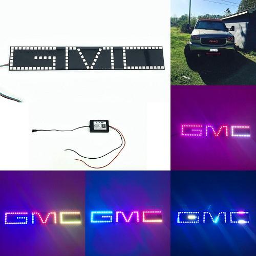 GMC Emblem RGB LED Logo Light Chase Flow Pattern with Bluetooth App remote control-halo headlight kits-Vivid Light Bars