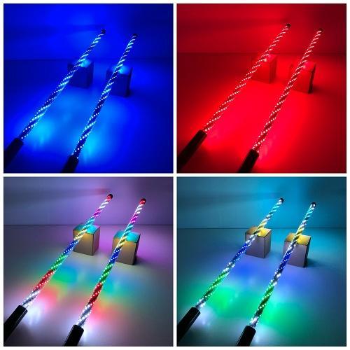 RGB Chasing Spiral LED Whip lights with Heavy-Duty Barrel Spring Mounting Base (2pack) - Vivid Light Bars