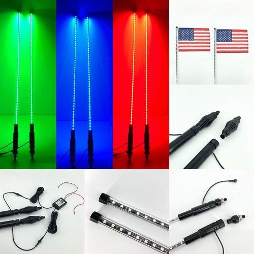 Super Bright led whip light Heavy-Duty Barrel Spring Mounting Base RGB LED Atv Whips light (2 pack) - Vivid Light Bars