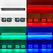 Package of 1 4D Lens Slide Bracket RGB Halo Light Bar & 4 Pack RGB Halo Pods with Bluetooth App Remote Control-package deal-Vivid Light Bars