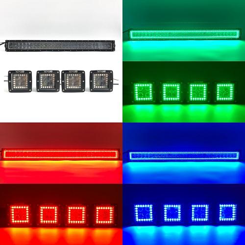 Package of 1 4D Lens Slide Bracket RGB Halo Light Bar & 4 Pack RGB Halo Pods with Bluetooth App Remote Control-package deal-Vivid Light Bars