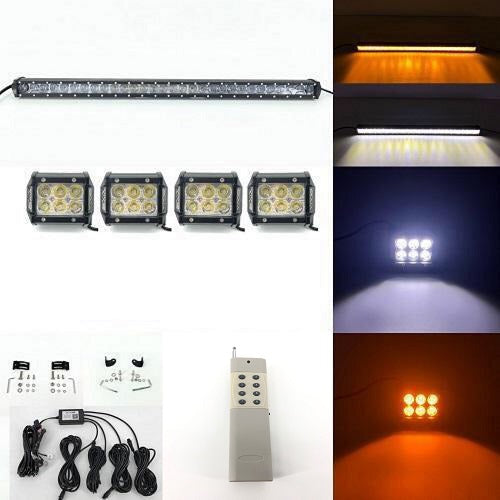 Package of 1 Single Row 4D Lens Dual Color Light Bar & 4 Pack 4 Inch 30W LED Pods-Vivid Light Bars