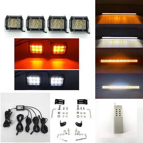 Package of 2 Dual color light bars (Single-Row light bar+ Dual-Row Slide Bracket light bar) & 4 packs 4" LED Pods-New Arrival-Vivid Light Bars