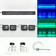 Package of 1 4D Lens Slide Bracket RGB Halo Light Bar & 4 Pack RGB Halo Pods with Bluetooth App Remote Control - Vivid Light Bars