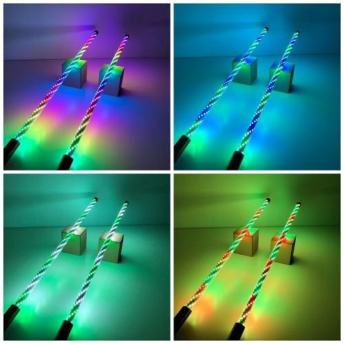 RGB Chasing Spiral LED Whip lights with Heavy-Duty Barrel Spring Mounting Base (2pack) - Vivid Light Bars