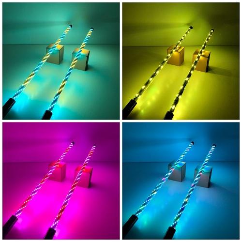 RGB Chasing Spiral LED Whip lights with Heavy-Duty Barrel Spring Mounting Base (2pack) - Vivid Light Bars